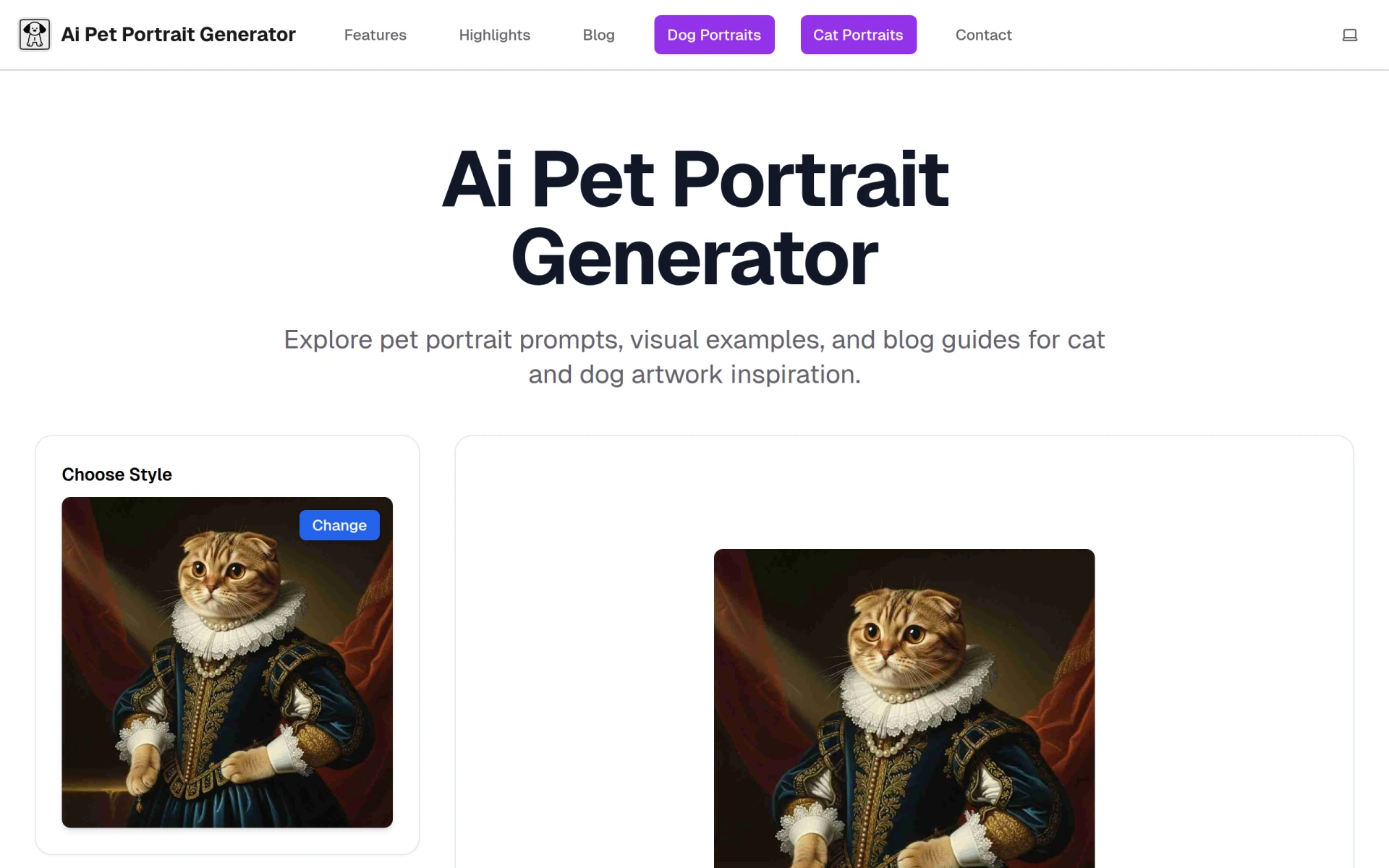 Ai pet portrait generator screenshot
