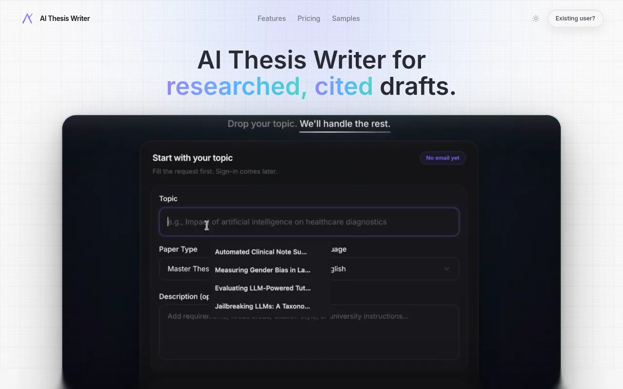 AI Thesis Writer screenshot