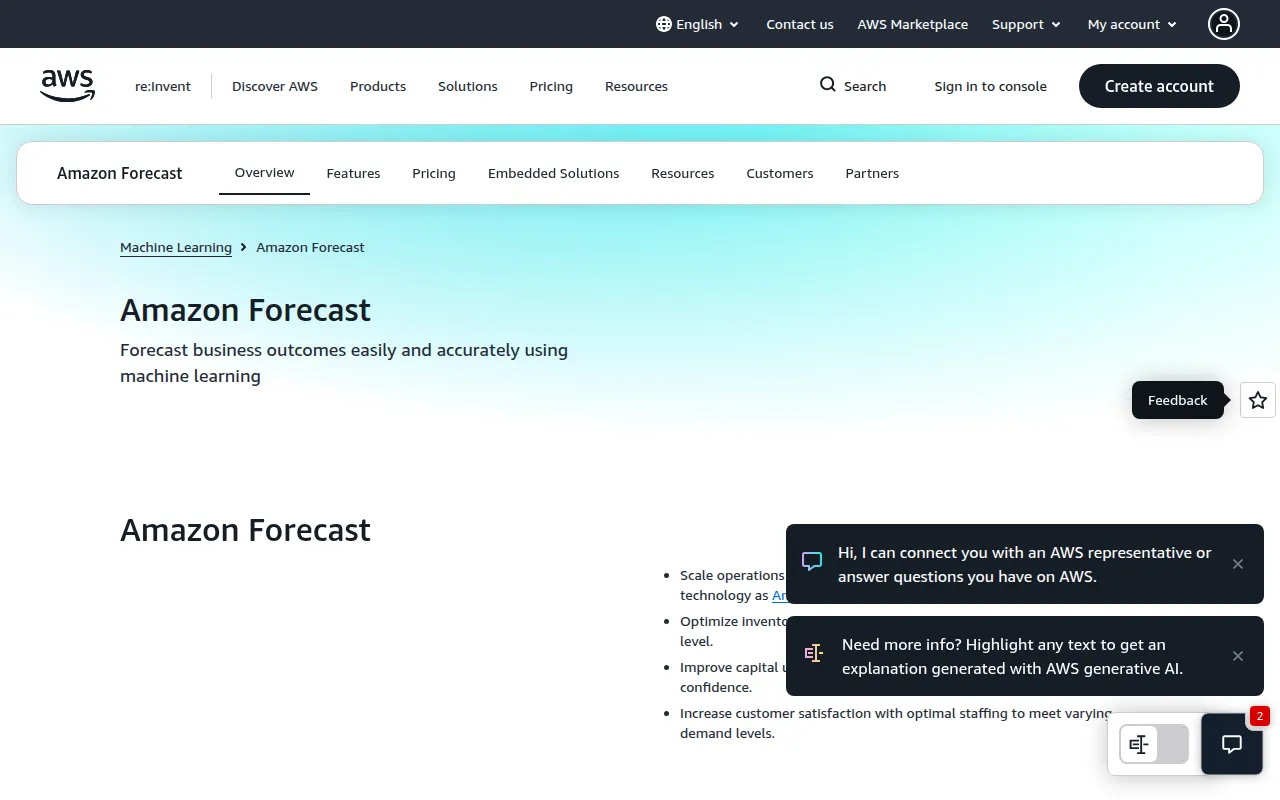 Amazon Forecast screenshot