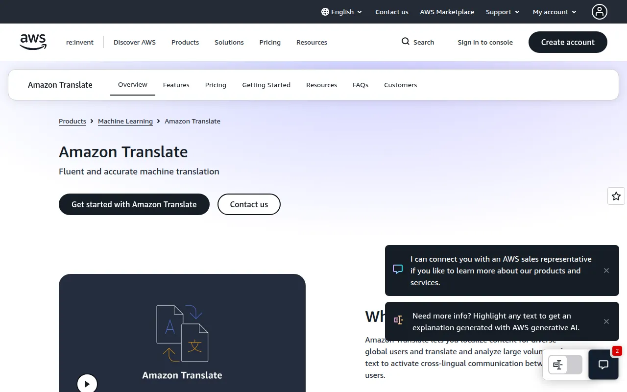 Amazon Translate screenshot