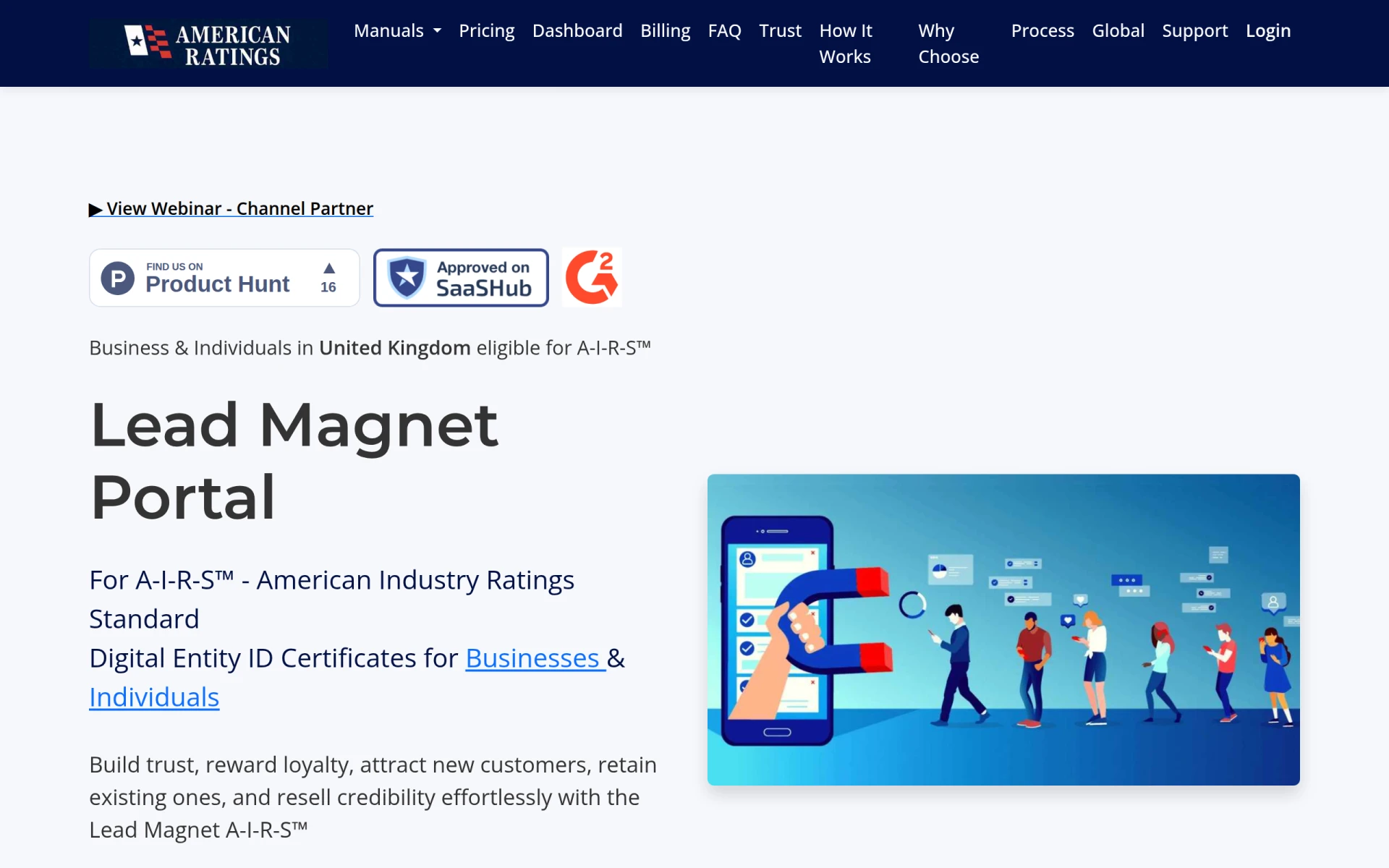 American Ratings Lead Magnet Portal screenshot
