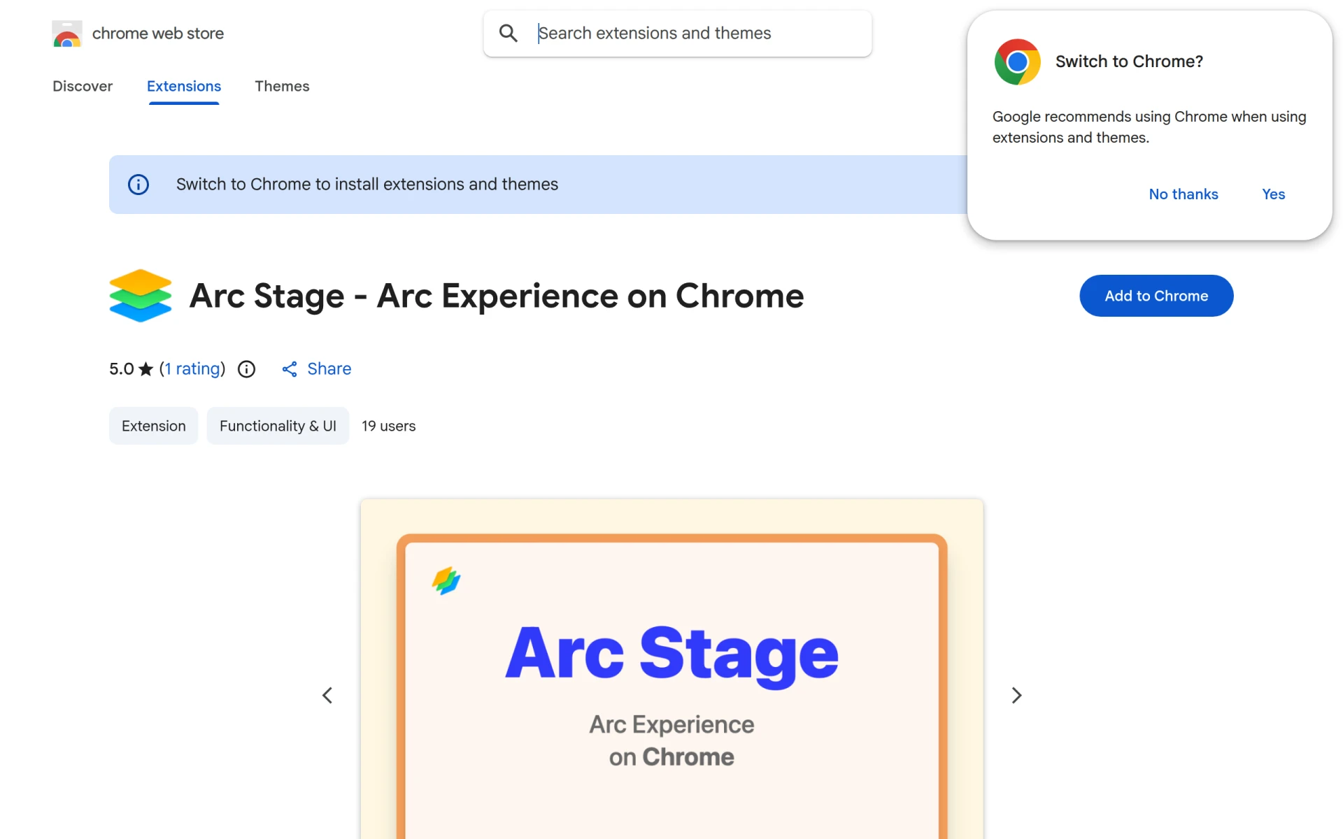 Arc Stage - Arc experience on Chrome screenshot