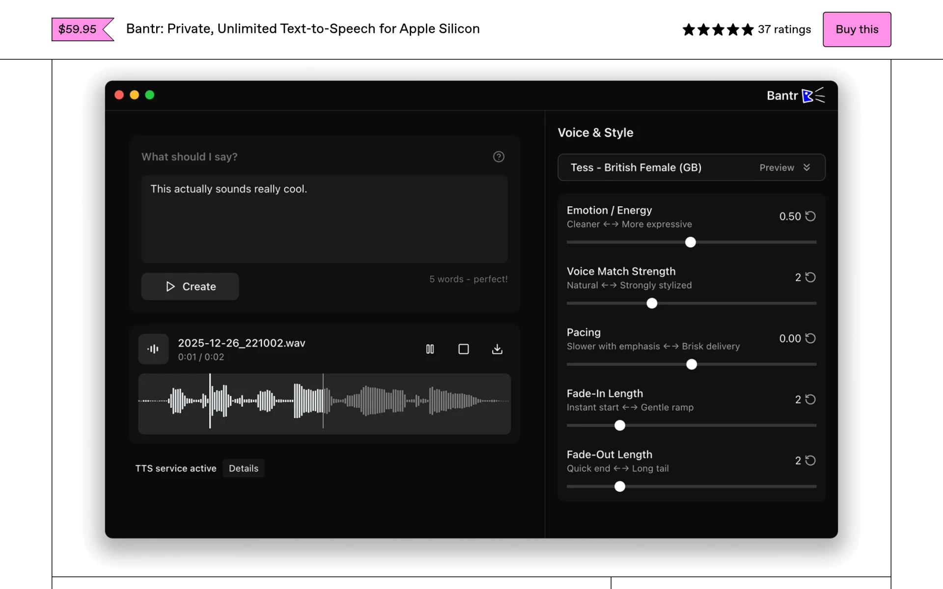 Bantr: Offline & Unlimited TTS for Mac screenshot