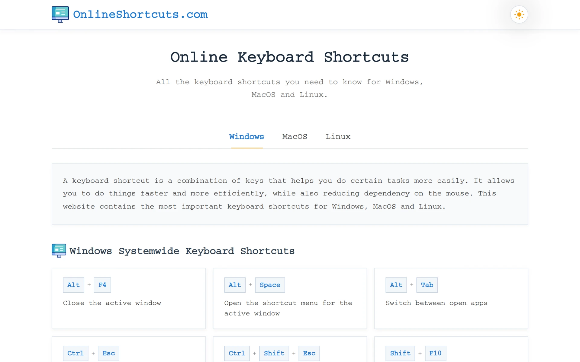 Computer Keyboard Shortcuts screenshot