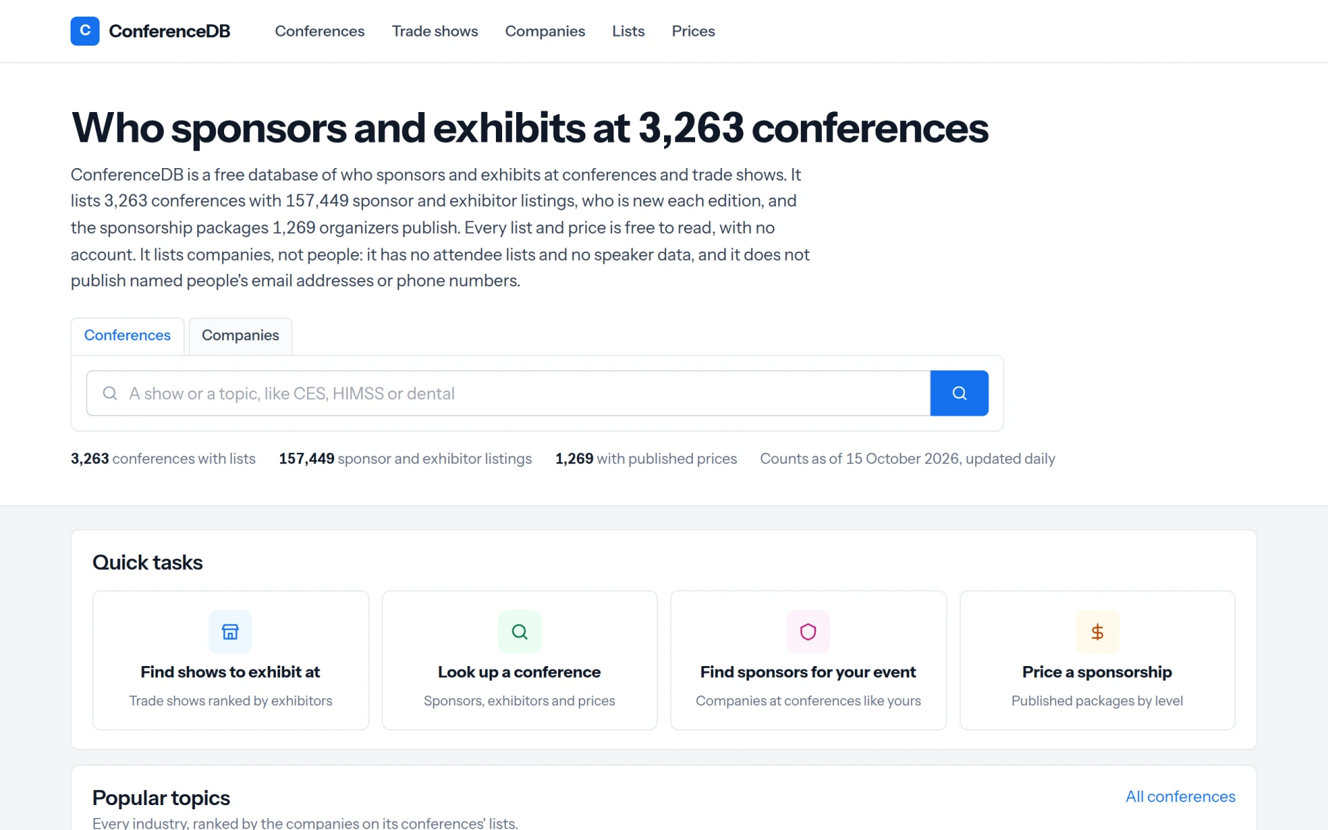ConferenceDatabase.com screenshot