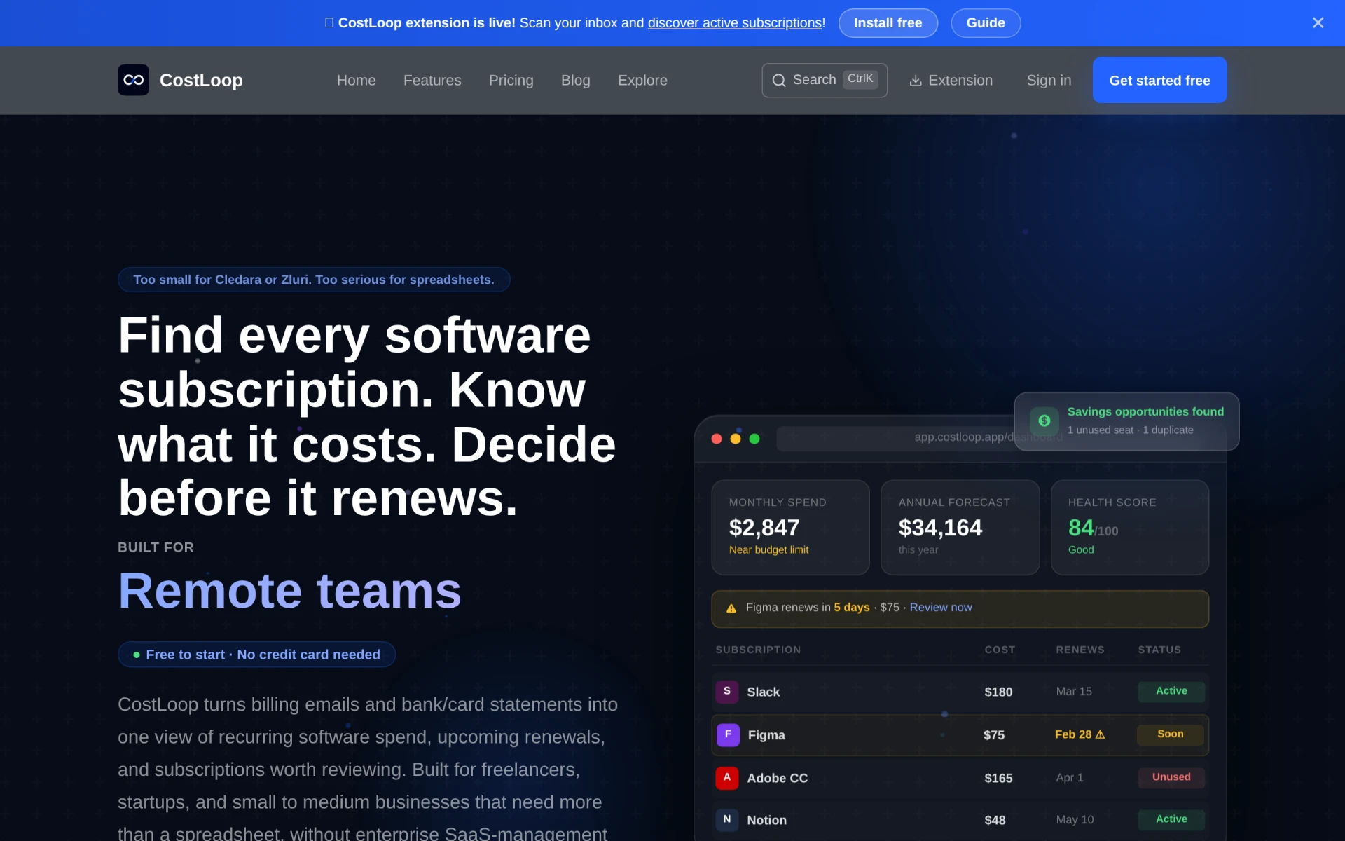 Costloop screenshot