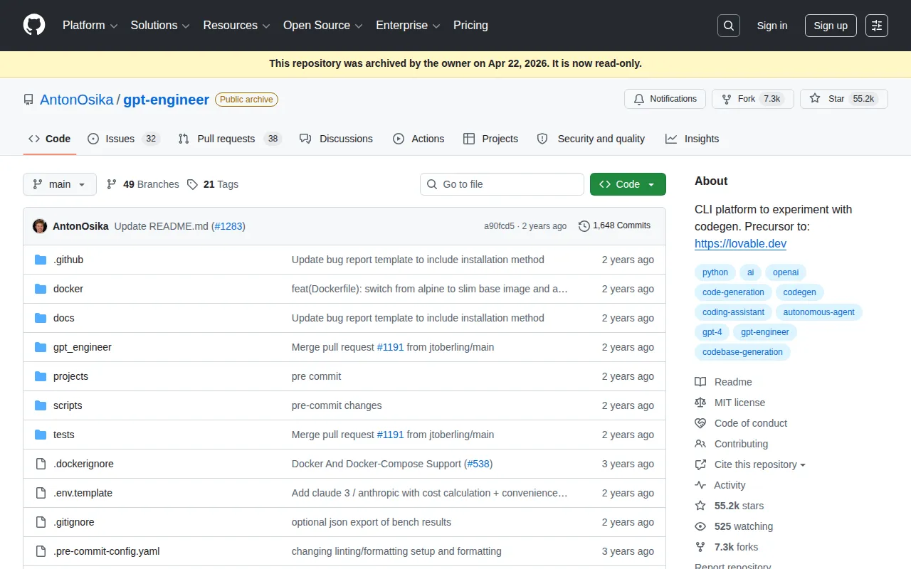 GPT Engineer screenshot
