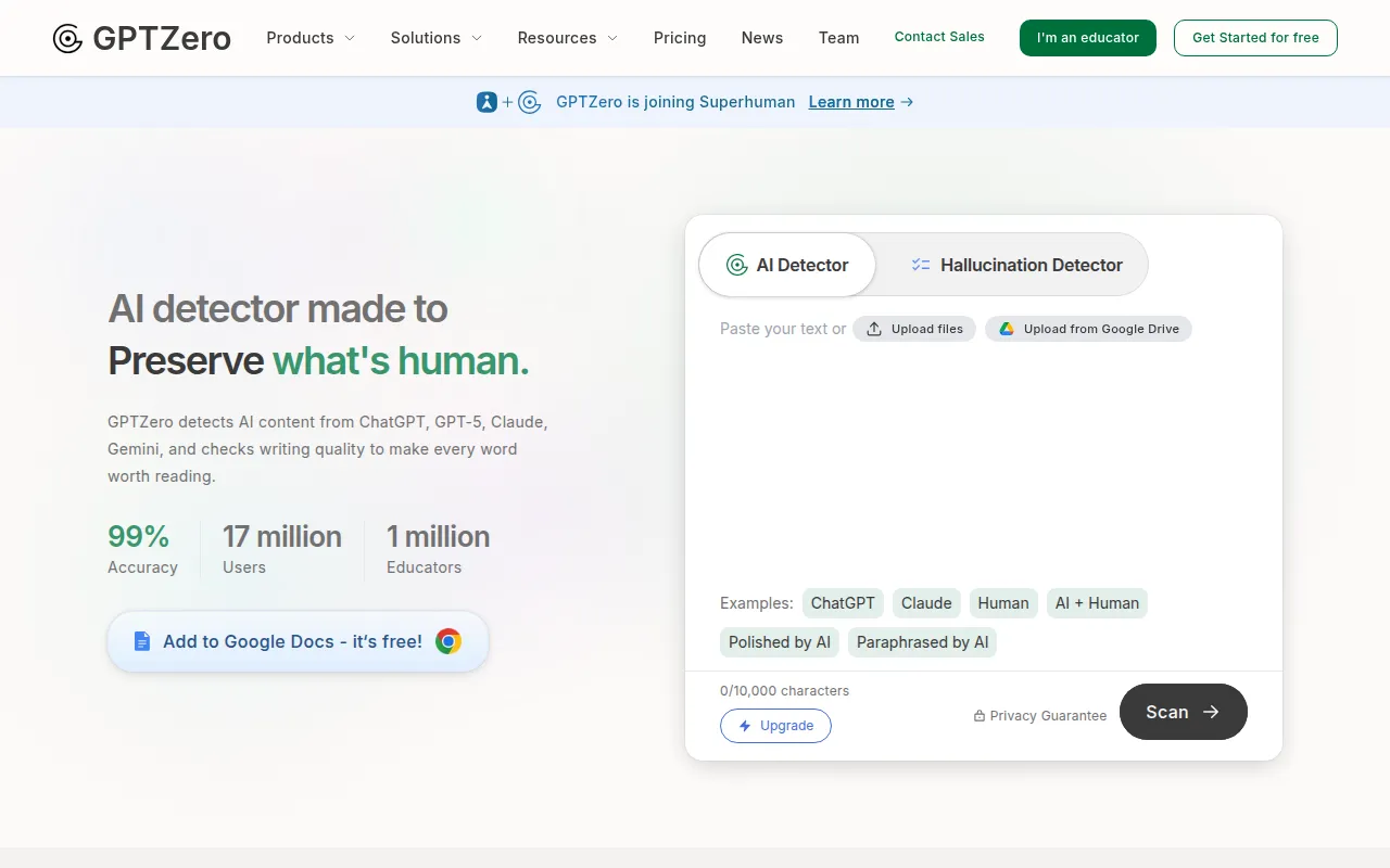GPTZero screenshot