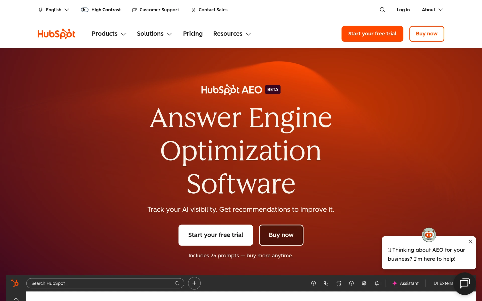 HubSpot AEO screenshot