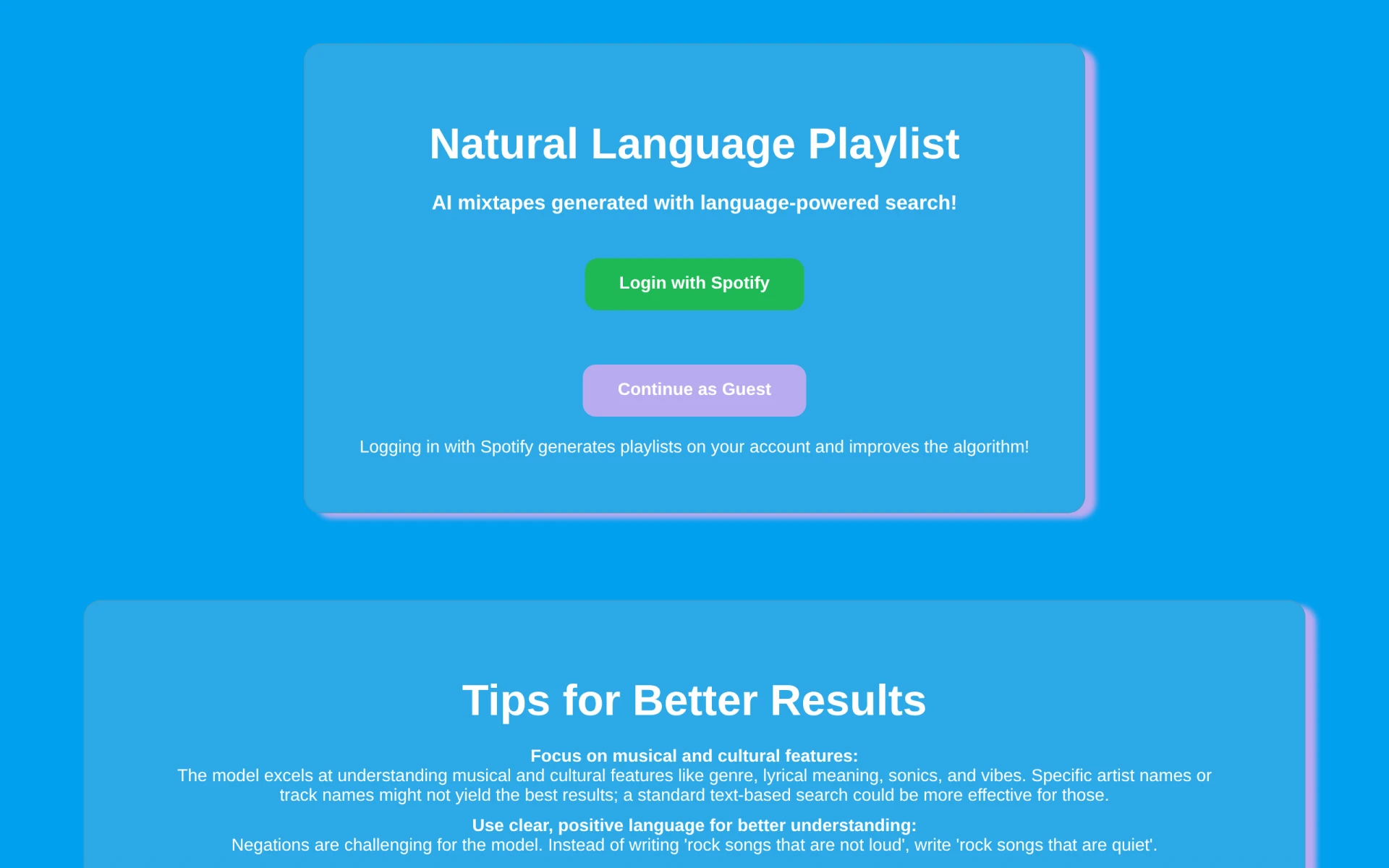 Natural Language Playlist screenshot