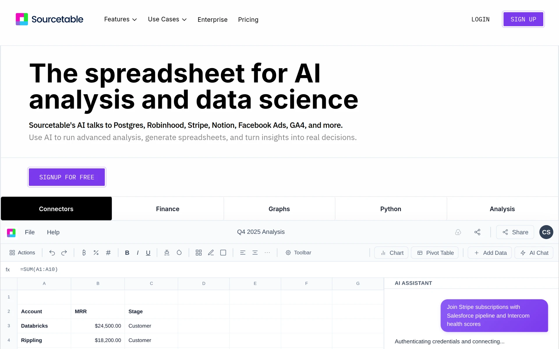 Sourcetable screenshot