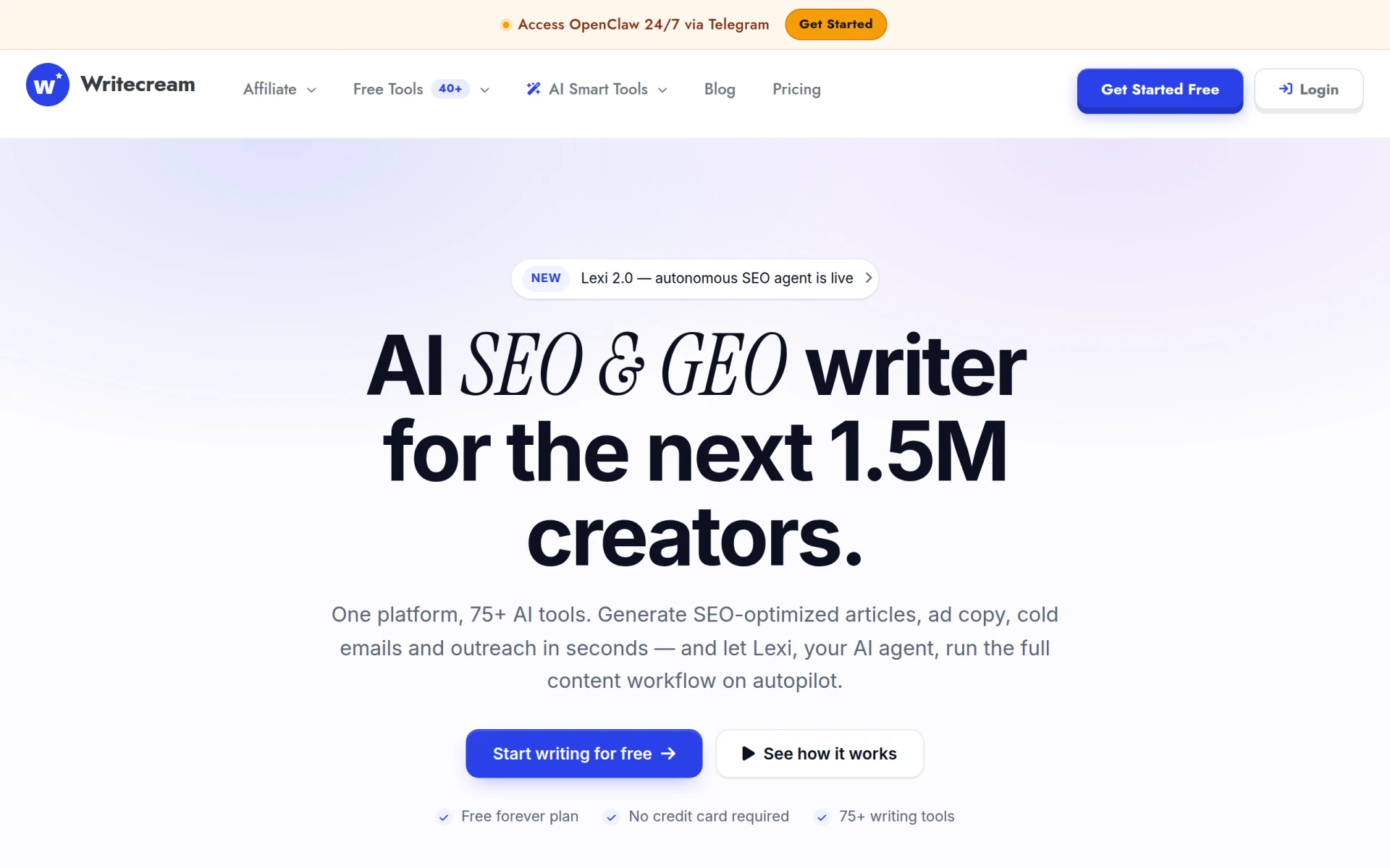 Writecream screenshot